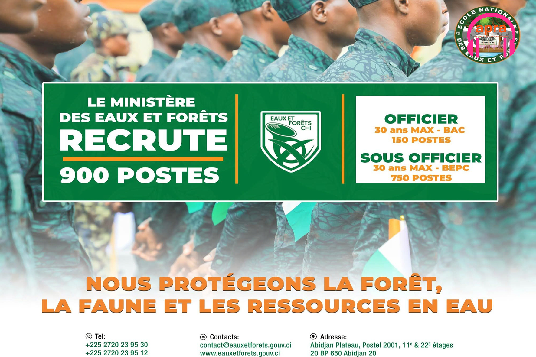 SOCIÉTÉ / RECRUTEMENT DES ÉLÈVES OFFICIERS ET SOUS-OFFICIERS DES EAUX ET FORÊTS 2026 : 900 PLACES À POURVOIR, LES INSCRIPTIONS SONT OUVERTES.