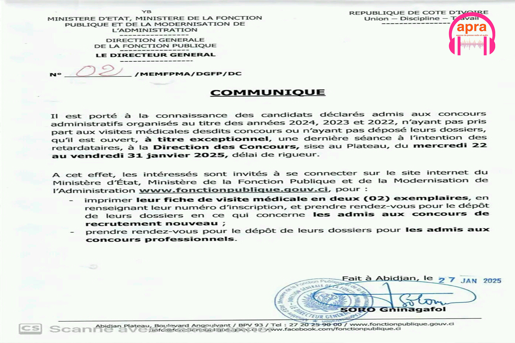 Actualité nationale / Fonction Publique : Dernière chance pour la formation de base des admis 2022-2023.