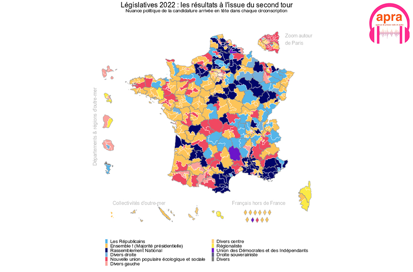 France  :  Second tour législatives : Ensemble  de Macron!  refait son retard mais n’obtient pas la majorité absolue