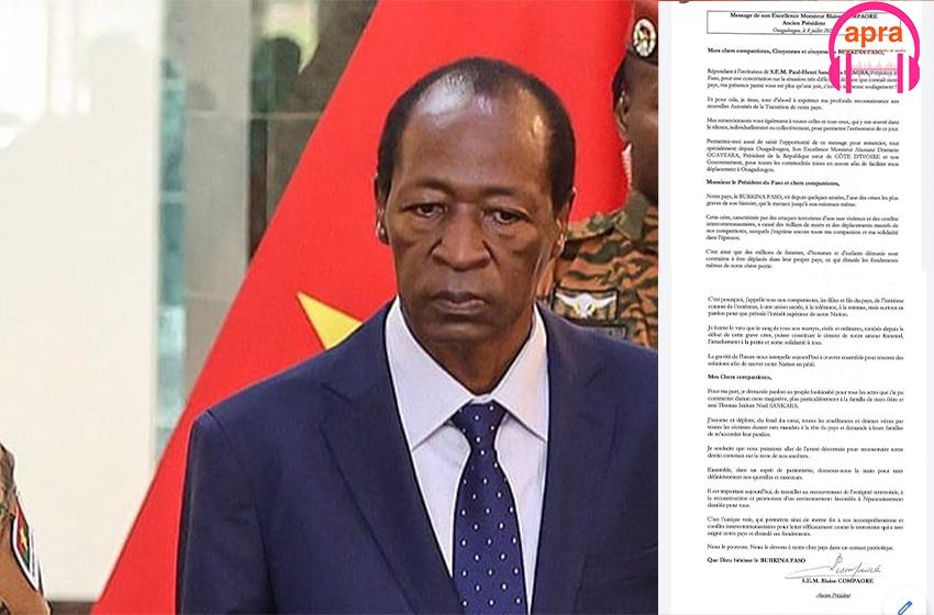 Burkina Faso : Burkina Faso : Réconciliation Blaise Compaoré demande pardon à la famille Sankara et à toutes les victimes durant ses mandats.
