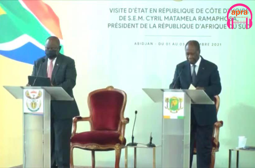 Point de presse conjoint du Président de la République, Alassane Ouattara et de son homologue sud-africain, Cyril Ramaphosa.